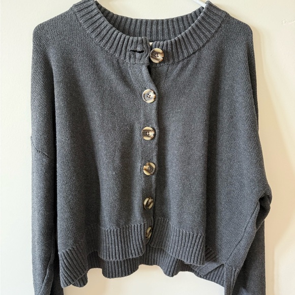 Quince Charcoal Button-Up Women's Cardigan - Picture 1 of 4